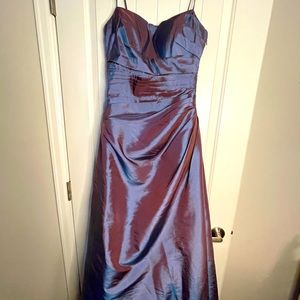 Bill Levkoff long satin dress, purple color, size 8, with scarf